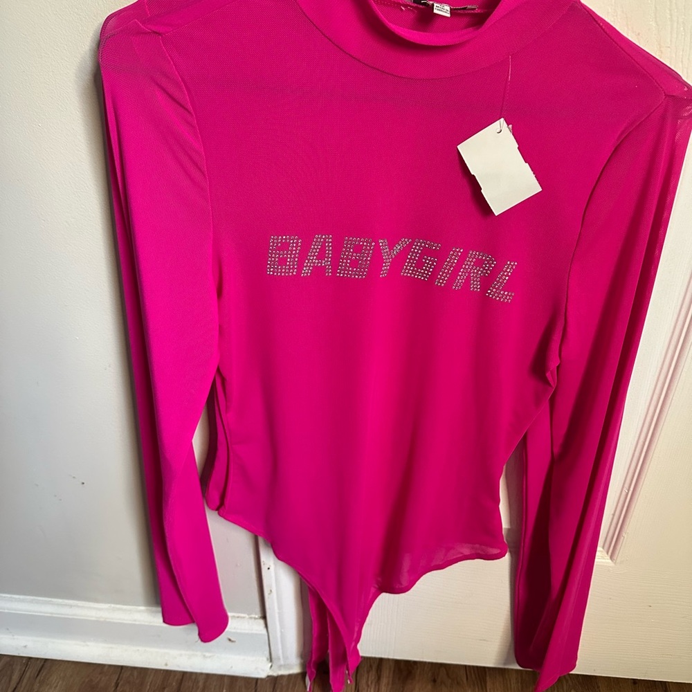 Vintage Hot Pink "BABYGIRL" Rhinestone Long Sleeve Bodysuit